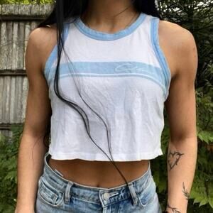 Forever 21 Blue White California Graphic Crop Tank Top Retro Y2K Style EUC S
